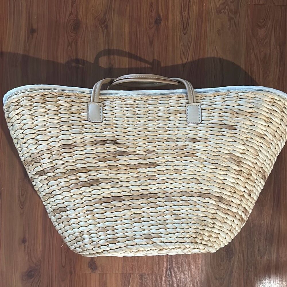 India Hicks Extra large straw tote bag with leather handles beach bag